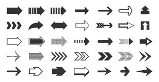 Black arrows. Direction pointers, up down left right signs of dots shapes and strokes, flat cursor pixel next sign