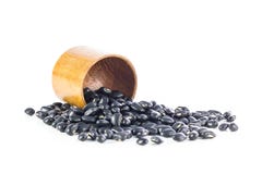 Black Beans In Wood Cup Stock Photos