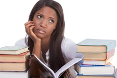 Black College Student Woman By Stack Of Books Royalty Free Stock Photography Black College Student Woman By Stack Of Books Royalty Free Stock Photography