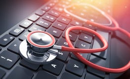 Stethoscope on a computer keyboard royalty free illustration Stethoscope on a computer keyboard royalty free illustration