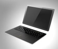 Black detachable PC separated into tablet and keyboard. 3D rendering image with clipping path vector illustration Black detachable PC separated into tablet and keyboard. 3D rendering image with clipping path vector illustration