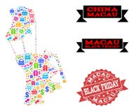 Black Friday kolaż mozaiki mapa Macau i Drapająca foka ilustracja wektor Black Friday kolaż mozaiki mapa Macau i Drapająca foka ilustracja wektor