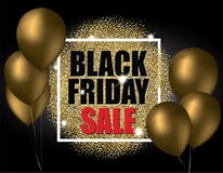 Black friday sale with gold balloons and gold glitter effect. Vector illustration. stock illustration Black friday sale with gold balloons and gold glitter effect. Vector illustration. stock illustration