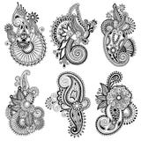 Black line art ornate flower design collection, royalty free illustration Black line art ornate flower design collection, royalty free illustration