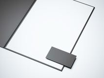 Black opened folder with blank white sheet. 3d rendering royalty free illustration Black opened folder with blank white sheet. 3d rendering royalty free illustration
