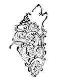 Black silhouette wolf head howling tribal tattoo with water element or river,sea,ocean wave splash concept design Stock Photo Black silhouette wolf head howling tribal tattoo with water element or river,sea,ocean wave splash concept design Stock Photo