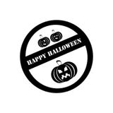 Black stamp with three pumpkins and inscription Happy Halloween Stock Photos Black stamp with three pumpkins and inscription Happy Halloween Stock Photos