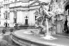 Black and white fountain of the Four Rivers on Navona Square in Royalty Free Stock Photo Black and white fountain of the Four Rivers on Navona Square in Royalty Free Stock Photo