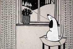 Illustration with cute dog looking out the window vector illustration Illustration with cute dog looking out the window vector illustration