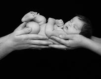Infant asleep in parents` hands royalty free stock photo Infant asleep in parents` hands royalty free stock photo