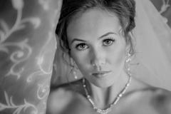 Black and white portrait of a Beautiful Bride Close up glowing from the sun light royalty free stock photography Black and white portrait of a Beautiful Bride Close up glowing from the sun light royalty free stock photography