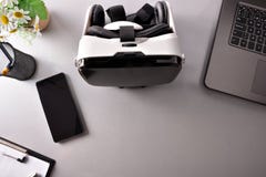 Virtual reality glasses on business office table top view closeup royalty free stock image Virtual reality glasses on business office table top view closeup royalty free stock image