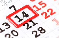 Blad van muurkalender met rood teken op 14 Februari Royalty-vrije Stock Afbeelding Blad van muurkalender met rood teken op 14 Februari Royalty-vrije Stock Afbeelding