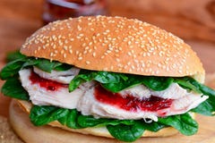 Blanc De Poulet Bouilli Confiture De Baie Et Hamburger Frais D