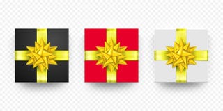 Blanco rojo del presente de la caja de regalo de la Navidad, sistema de oro negro del vector de la cinta Foto de archivo Blanco rojo del presente de la caja de regalo de la Navidad, sistema de oro negro del vector de la cinta Foto de archivo