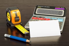 Blank business card for constructors, engineers or builders on the wooden desk background. 3D rendering stock illustration Blank business card for constructors, engineers or builders on the wooden desk background. 3D rendering stock illustration