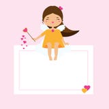 Blank card with Cute Cupid girl fairy. Design template for romantic, love, wedding, St Valentines day design, invitations royalty free illustration Blank card with Cute Cupid girl fairy. Design template for romantic, love, wedding, St Valentines day design, invitations royalty free illustration
