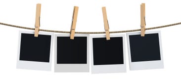 Blank instant photo hanging on the clothesline, 3D rendering vector illustration Blank instant photo hanging on the clothesline, 3D rendering vector illustration