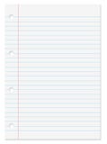 Blank lined white paper sheet from notebook on white background with blue lines, margin, holes and drop shadow with copy space vector illustration Blank lined white paper sheet from notebook on white background with blue lines, margin, holes and drop shadow with copy space vector illustration