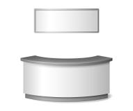 Blank White reception mockup. Round information desk or exhibition counter illustration isolated on white background. 3d vector illustration Blank White reception mockup. Round information desk or exhibition counter illustration isolated on white background. 3d vector illustration