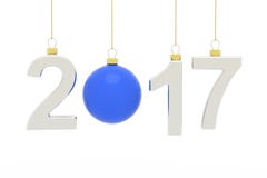 Blaue Weihnachtsbälle mit Gold versilbern Nr. 2017 auf einem weißen Hintergrund lizenzfreie abbildung Blaue Weihnachtsbälle mit Gold versilbern Nr. 2017 auf einem weißen Hintergrund lizenzfreie abbildung