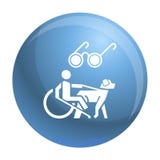 Blind man wheelchair dog icon, simple style stock illustration Blind man wheelchair dog icon, simple style stock illustration