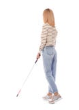 Blind person with long cane walking on white stock photo Blind person with long cane walking on white stock photo