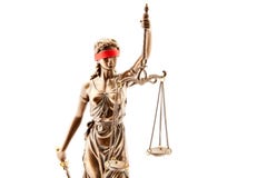 Gesetz Und Gerechtigkeit Concept Mit Justitia Mit Waage Stockfoto