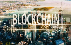 Blockchain com o Manhattan, NY foto de stock Blockchain com o Manhattan, NY foto de stock