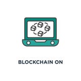 blockchain on laptop screen icon. connected cubes on the display, of database concept symbol design, data center, crypto template vector illustration blockchain on laptop screen icon. connected cubes on the display, of database concept symbol design, data center, crypto template vector illustration