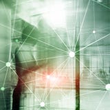 Blockchain network on blurred skyscrapers background. Financial technology and communication concept. vector illustration Blockchain network on blurred skyscrapers background. Financial technology and communication concept. vector illustration