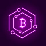 Blockchain technology modern icon. Vector block chain symbol or logo element in neon line style royalty free illustration Blockchain technology modern icon. Vector block chain symbol or logo element in neon line style royalty free illustration