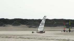 Blokart at high speed on the beach of Brouwersdam, The Netherlands
