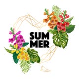 Blom- affisch för sommar med den guld- ramen Tropisk Tiger Lily Flowers och palmbladdesign för banret, reklamblad, tyg Arkivbilder Blom- affisch för sommar med den guld- ramen Tropisk Tiger Lily Flowers och palmbladdesign för banret, reklamblad, tyg Arkivbilder
