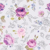 Blom- sömlös modell med rosor i skissad översiktsstil Dragen bakgrund för blommor oavslutad hand för tyg, tryck royaltyfri illustrationer Blom- sömlös modell med rosor i skissad översiktsstil Dragen bakgrund för blommor oavslutad hand för tyg, tryck royaltyfri illustrationer