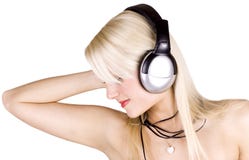 Blond Girl With Headphones Stock Images