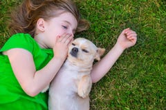 Blond happy girl with her chihuahua doggy portrait royalty free stock photo Blond happy girl with her chihuahua doggy portrait royalty free stock photo