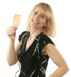 Blond woman celebrating with a glass of champagne Royalty Free Stock Images Blond woman celebrating with a glass of champagne Royalty Free Stock Images