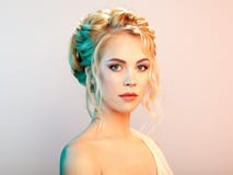 Blonde girl with long and shiny curly hair stock photography Blonde girl with long and shiny curly hair stock photography