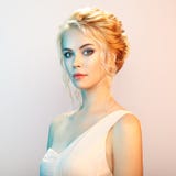 Blonde girl with long and shiny curly hair royalty free stock photos Blonde girl with long and shiny curly hair royalty free stock photos