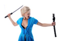 Blonde Holding In Her Hands A Katana Royalty Free Stock Photos