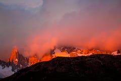 Blood Red Sunrise On Fitzroy Mountain In Chalten, Patagonia, Argentina Stock Images Blood Red Sunrise On Fitzroy Mountain In Chalten, Patagonia, Argentina Stock Images