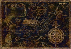 Blue And Gold Pirate Map Royalty Free Stock Photography