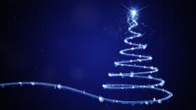 Blue Christmas tree animation with lights and particles