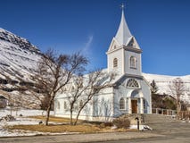 Blue Church At Seydisfjordur East Iceland Stock Images Blue Church At Seydisfjordur East Iceland Stock Images