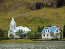 Blue Church, Seydisfjordur, Iceland Royalty Free Stock Images Blue Church, Seydisfjordur, Iceland Royalty Free Stock Images