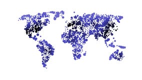 Blue color world map isolated on white background with circles. Abstract flat template. Global concept, vector illustration. stock illustration Blue color world map isolated on white background with circles. Abstract flat template. Global concept, vector illustration. stock illustration