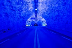 Blue colorized light in the worlds longest roadtunnel. royalty free stock images Blue colorized light in the worlds longest roadtunnel. royalty free stock images