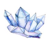 Blue diamond rock jewelry mineral. Isolated geometric polygon crystal stone. Watercolor background illustration set. stock illustration Blue diamond rock jewelry mineral. Isolated geometric polygon crystal stone. Watercolor background illustration set. stock illustration