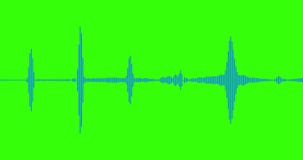 Blue digital equalizer audio spectrum sound waves on chroma key green screen background, stereo sound effect signal